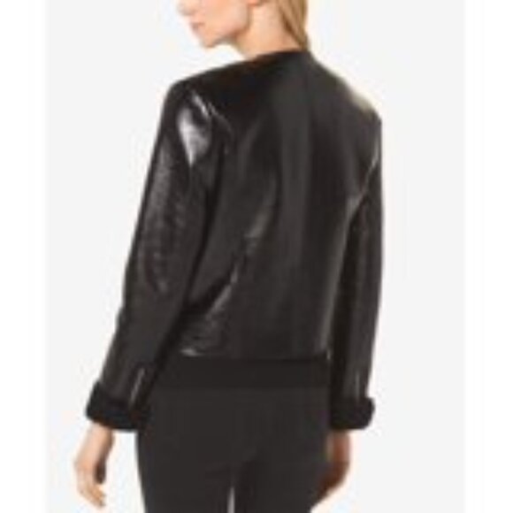 Women's Michael Kors Faux Leather Shearling Moto Jacket Black Size S - Picture 14 of 15